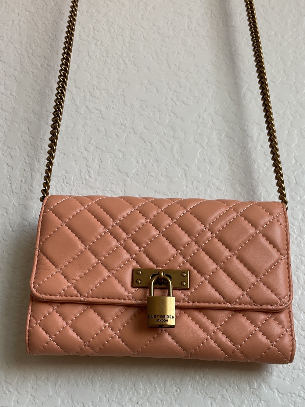 KURT GEIGER Quilted Peach Leather Chain Crossbody | Shoulder Bag - Picture 2 of 16